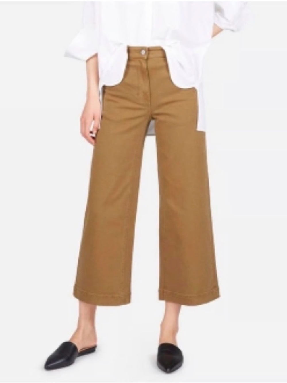 Everlane Womens Wide Leg Crop Ochre Brown High Rise Stretch Pant Sz 10 EUC, $148